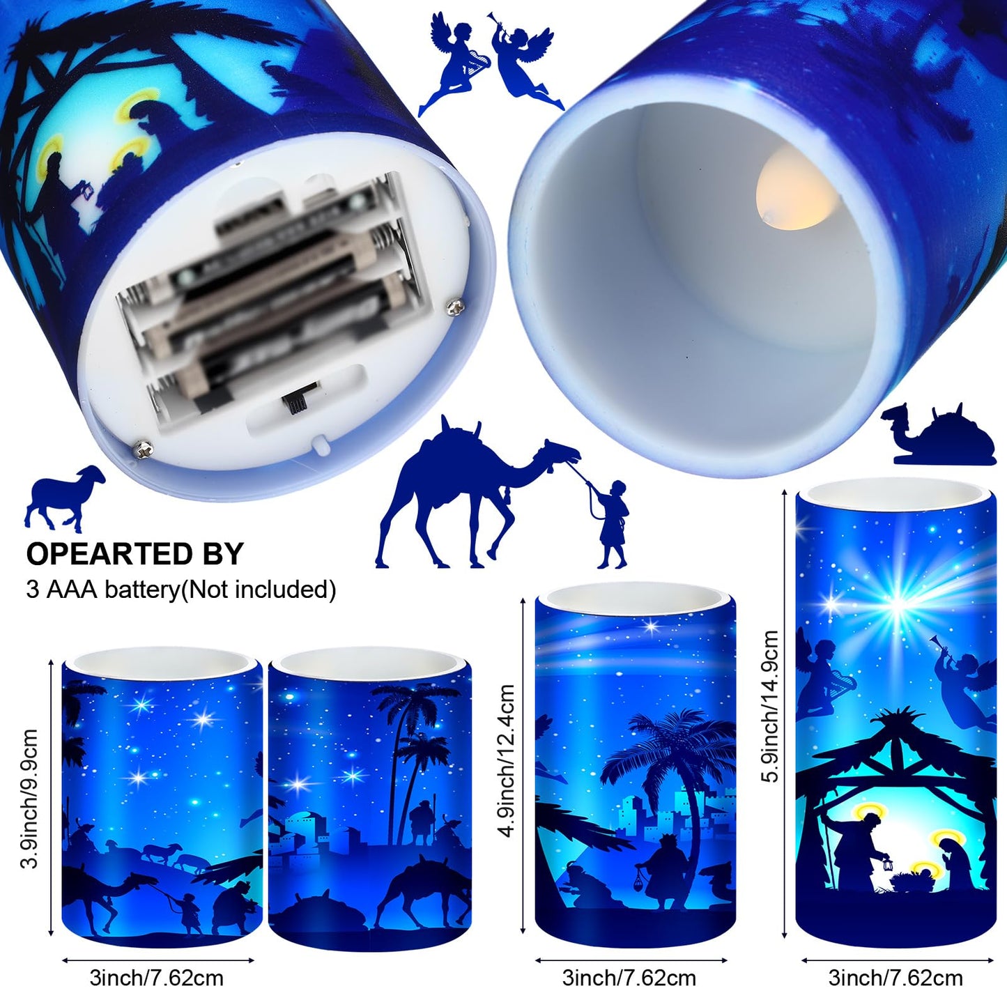Tiamon Christmas Nativity Scene Candles LED Religious Theme Flameless Candles Battery Operated LED Warm Light Flickering Pillar for Xmas Holiday Table Decorations (Romantic)