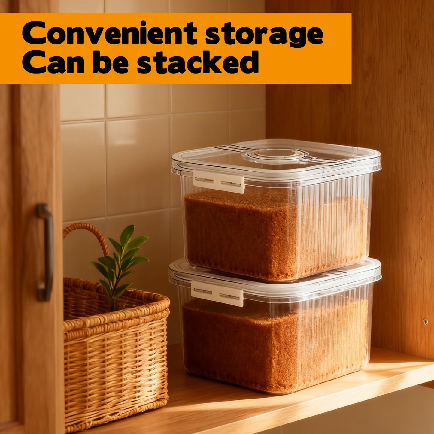 FMOACEN Airtight Brown Sugar Container 5.2Qt(5L) Large Brown Sugar Keeper Storage Container with Spoon Plastic Clear food Saver Jar Canisters with lid for home kitchen Rice Container Baking Salt Snack