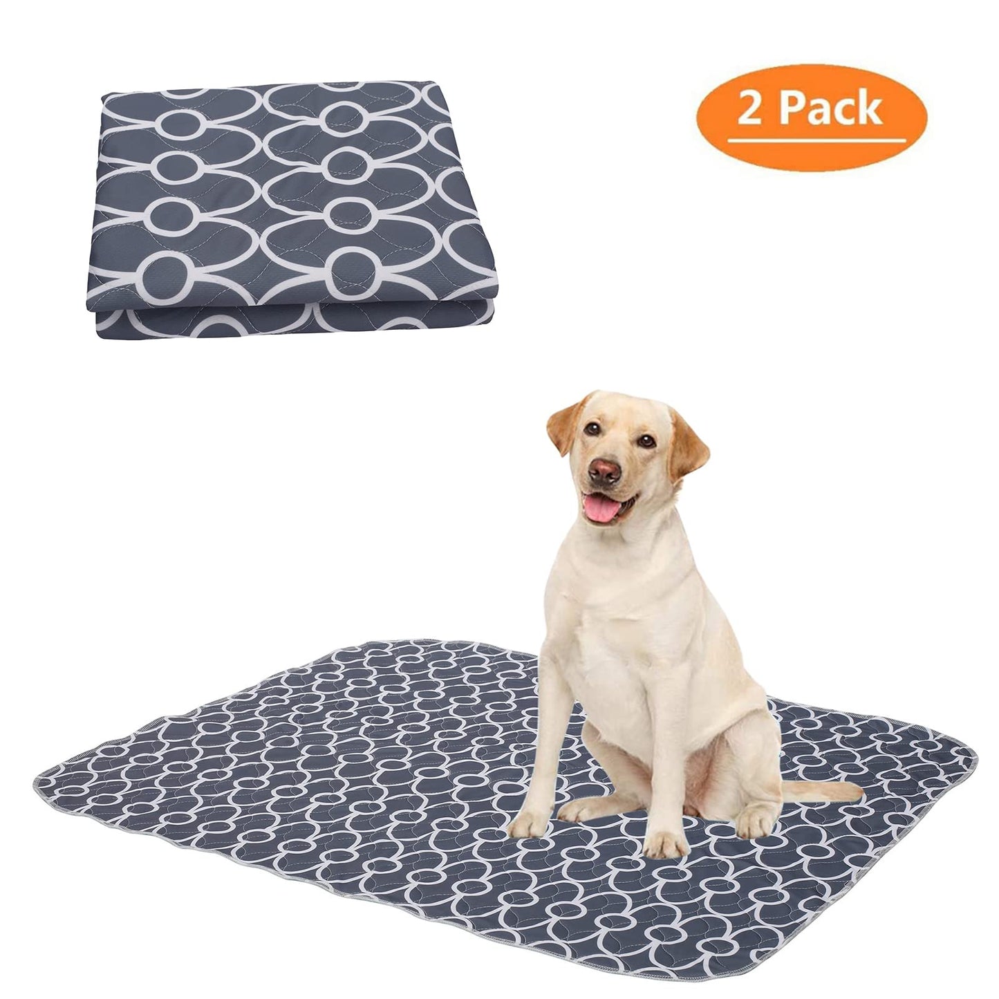 Geyecete Washable Dog Pee Pads (2pack), few Layers Design Waterproof/Soft/Super Absorbing/Anti-Slip Machine Washable, Reusable, Travel Pet Pee Pads! Puppy Training pads-Gray-M