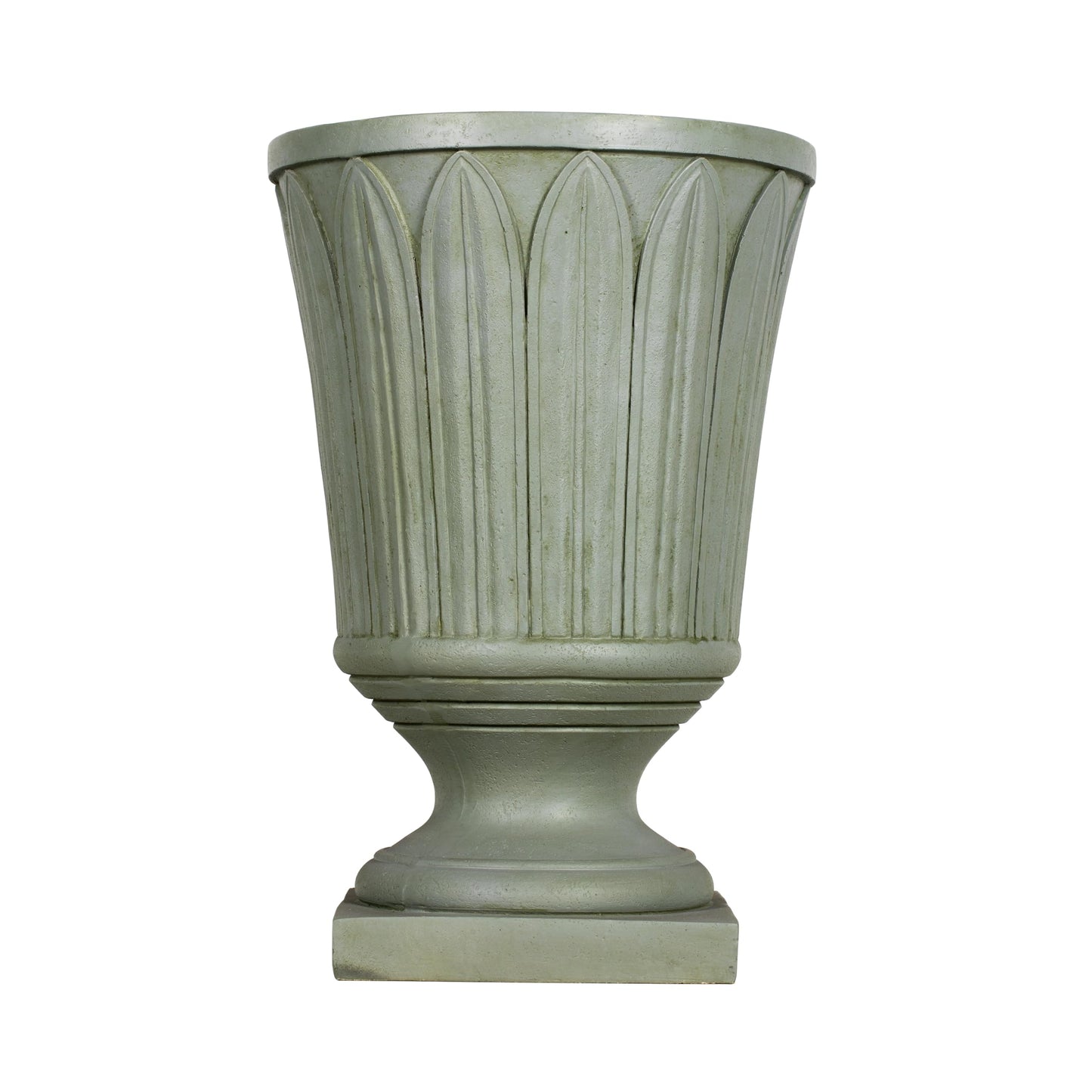Merax 22.44" H Classical Embossed Leaf Pedestal Urn Planter Weather-Resistant MGO Outdoor Flower Pot for Garden Patio and Front Porch Entrance,Antique Mossy Grey