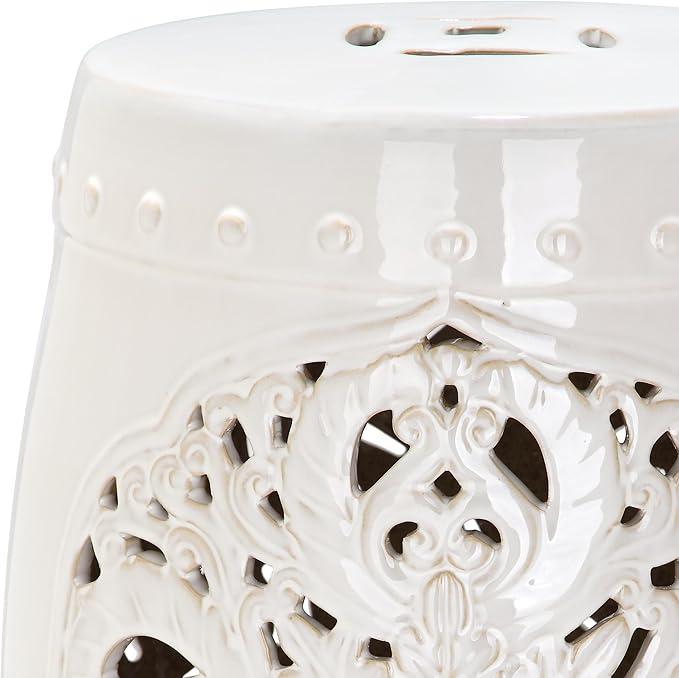 Safavieh Flora Glazed Ceramic Decorative Garden Stool, Cream
