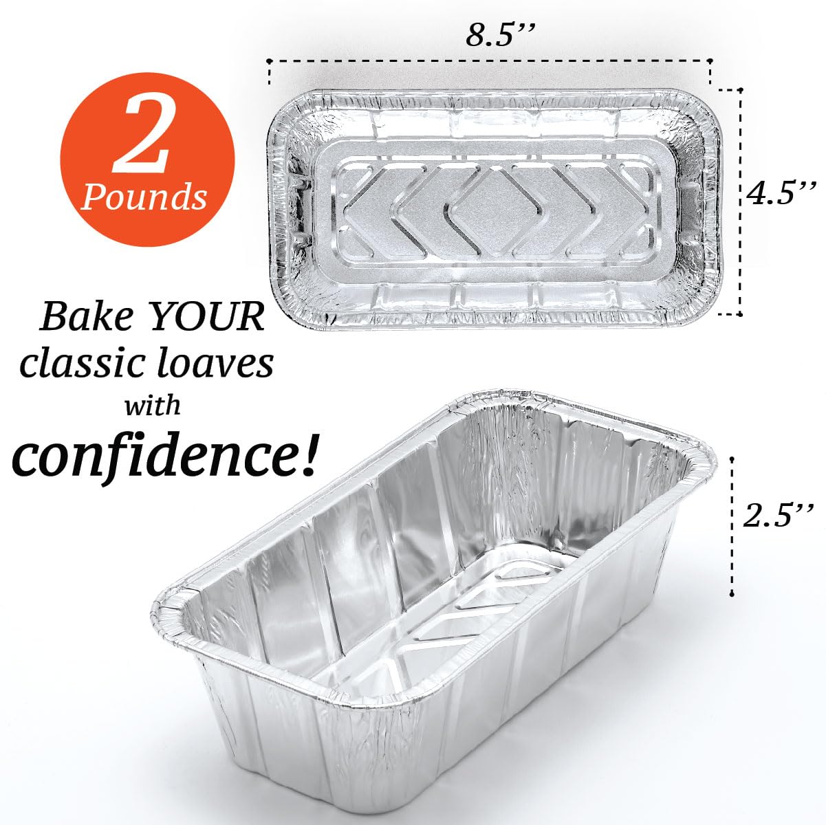 Spare Essentials (65 Pack) 2Lb Foil Bread Pans for Baking, Disposable Bread Pans - Perfect for Baking Banana Bread, Cakes & Meatloaf - 2 Pound Aluminum Pans for Food Serving - 8.5" X 4.5" X 2.5"