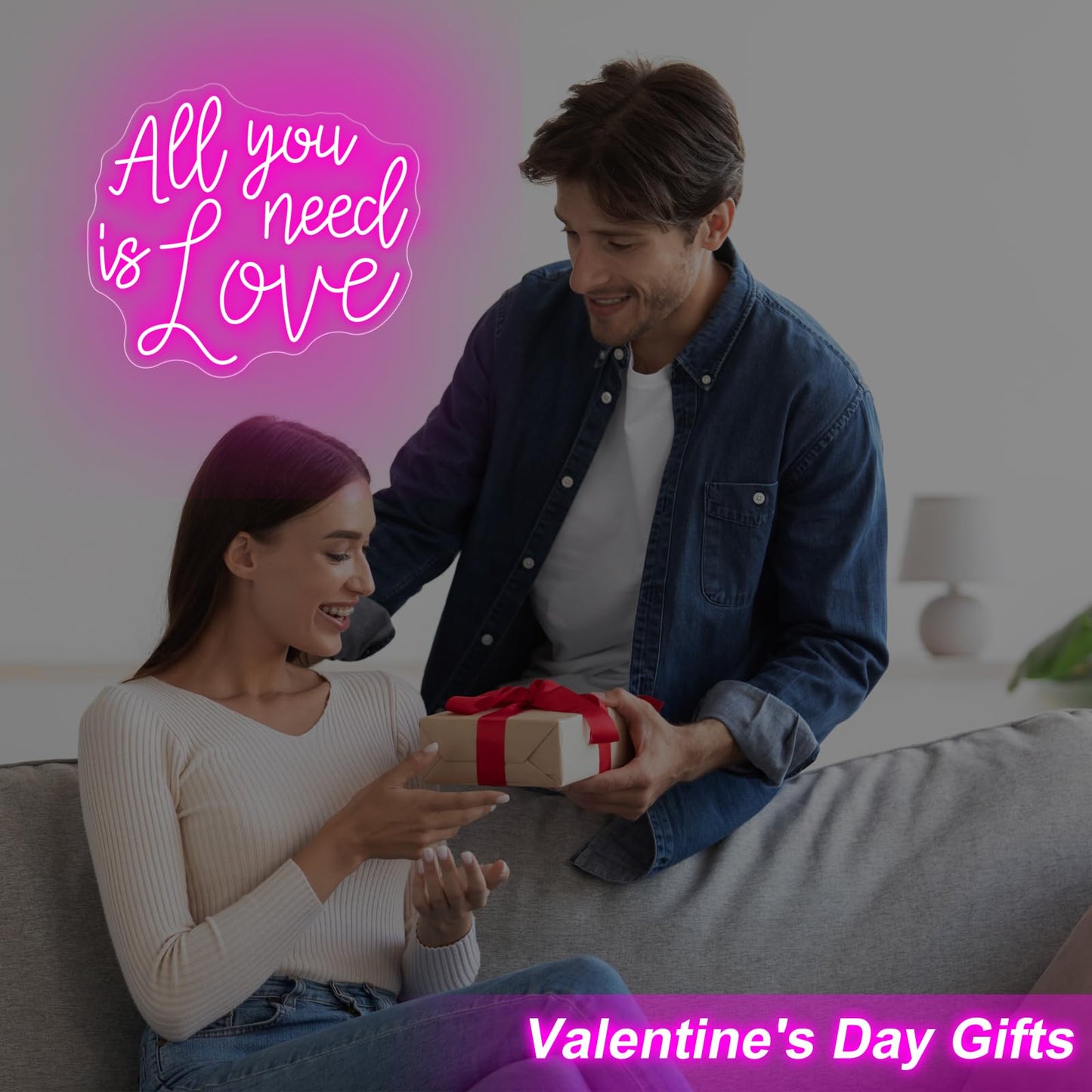 All You Need Is Love Neon Sign, Wedding LED Neon Light, Wedding Party Backdrop Wall Decor Valentine's Day Personalized Gift, Couple Room Light, Bar Home Lamp Party Dorm Living Room-Pink-14"x12"