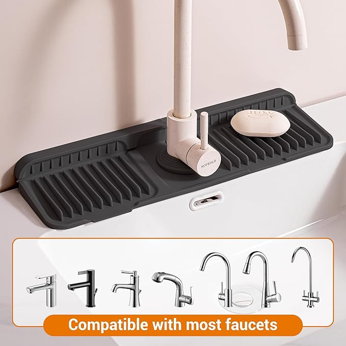 Faucet Mat for Kitchen Sink, 17.7"X5.5" Silicone Sink Splash Guard