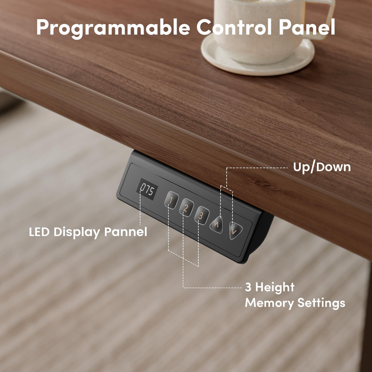CubiCubi Standing Desk, 63 x 28 Inches Electric Height Adjustable Computer Desk, Sit Stand up Home Office Desk with Memory Presets, Dark Walnut