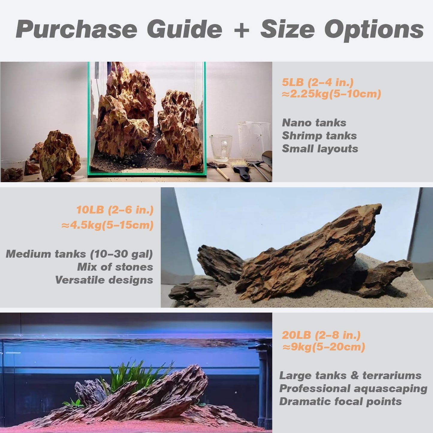 Unocho Dragon Stone Aquarium Rocks 5lb Seiryu Stone for Aquariums Landscaping Model Fish Tanks Terrariums Vivariums Paludarium Amphibian Enclosures(2-4 inches)