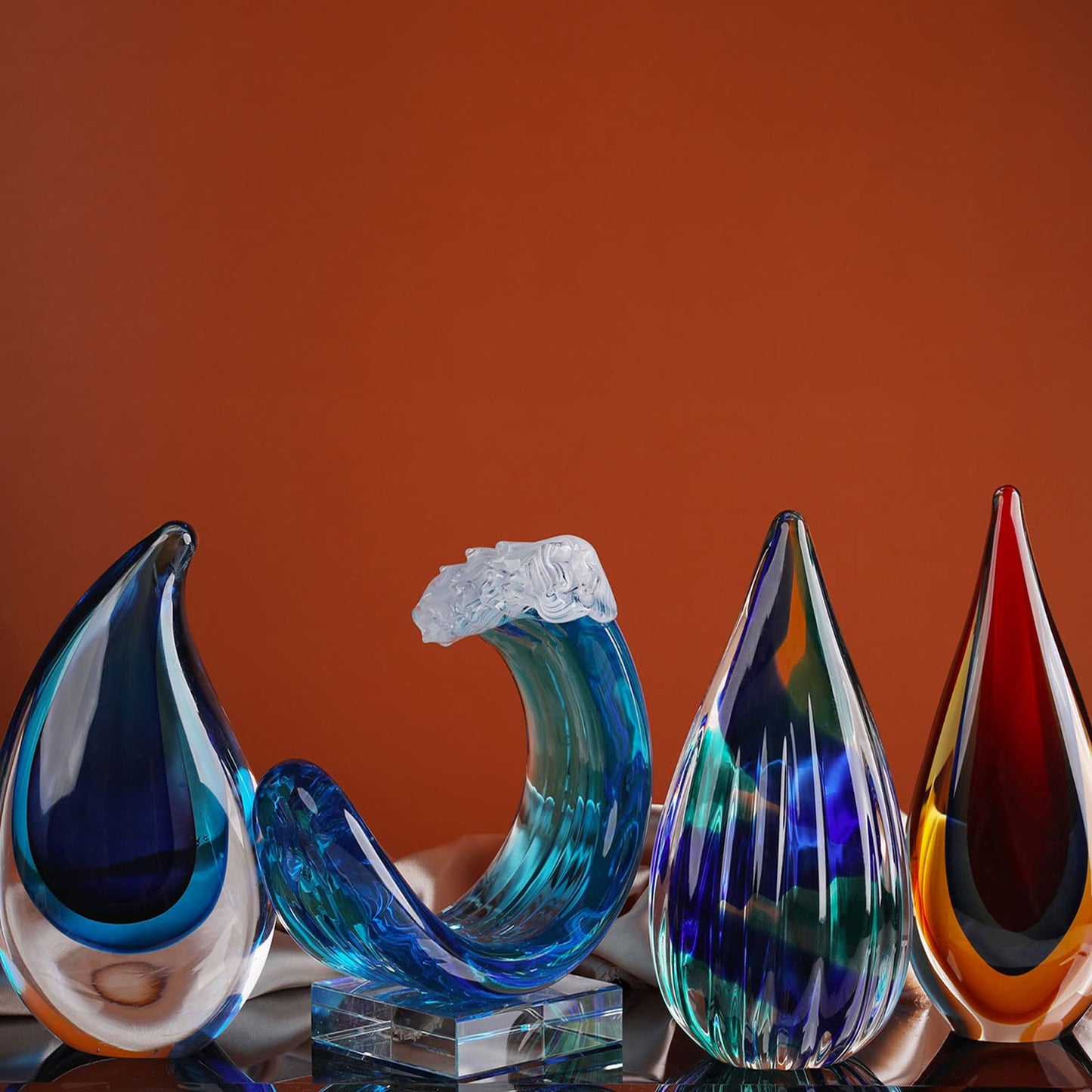 Yao Yuan Hand-Blown Murano-Style Glass Sculpture Decor Statue and Figurine - Wonderful Gift, Blue
