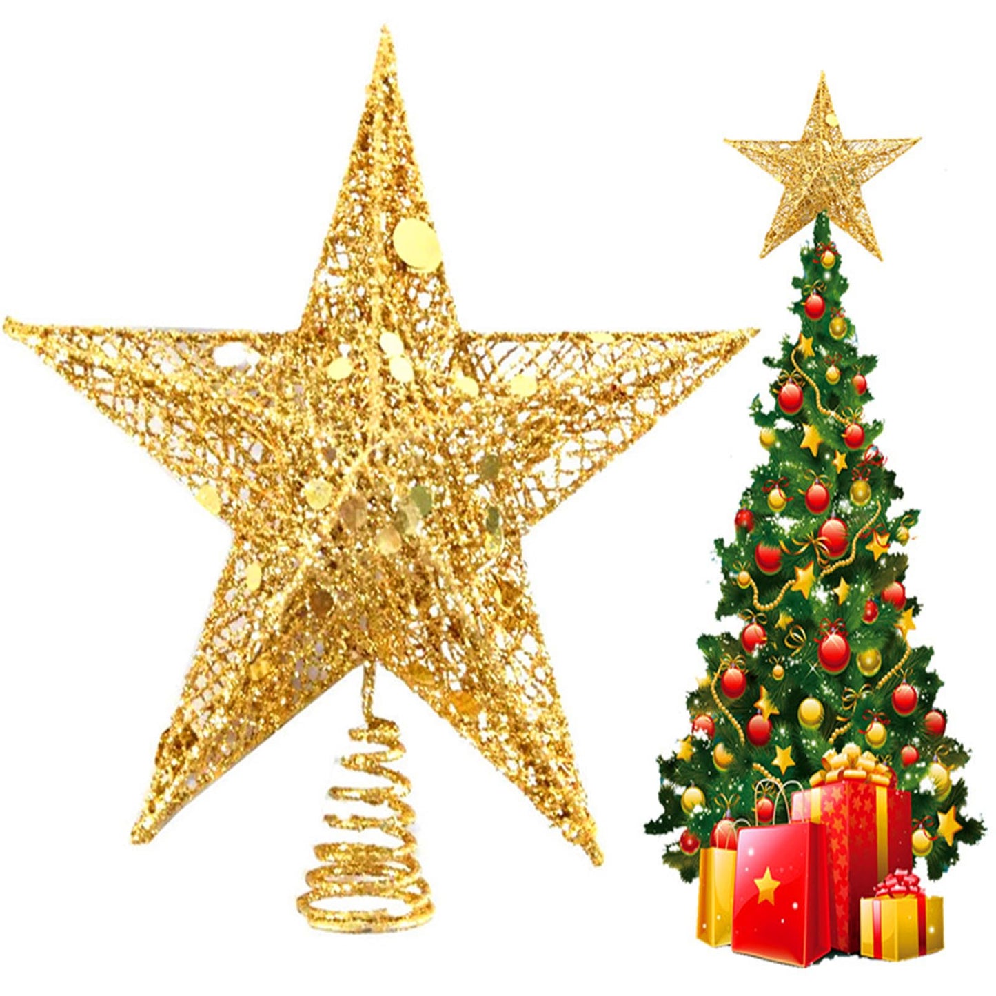 AVMBC Gold Christmas Tree Topper Star - Glitter Tree - Top Star Ornament Indoor Party Home Decoration