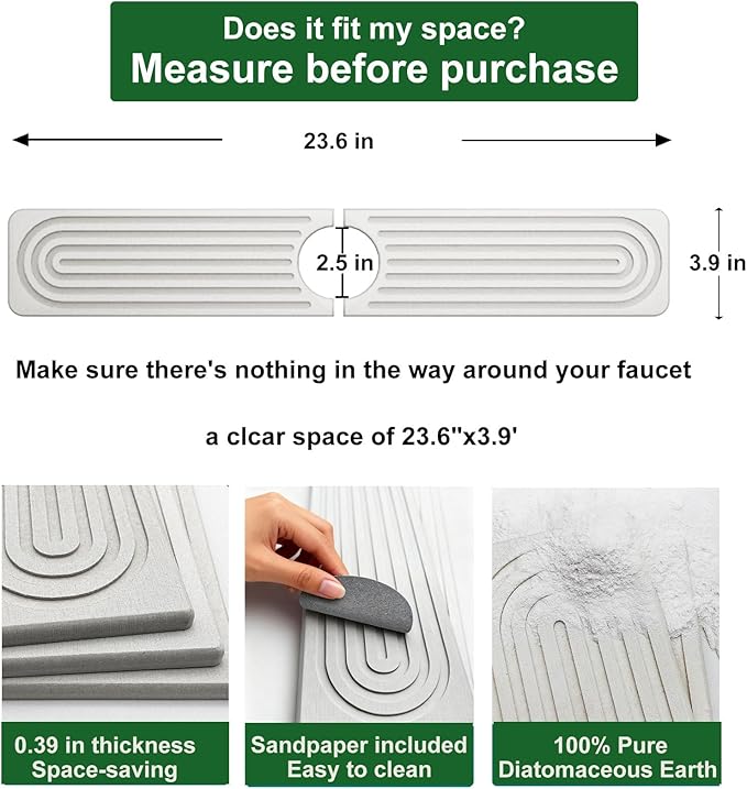 Stone Faucet Mat for Kitchen Sink, Diatomite Drying Stone Mat & Sink Protectors