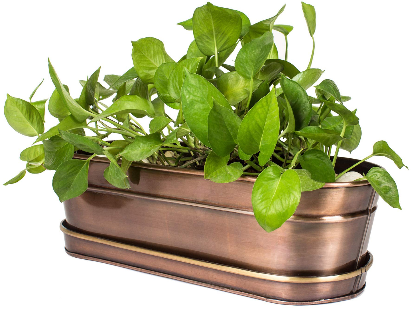 H Potter Herb Succulent Planter Antique Copper Finish and Brass Accents Indoor Centerpiece Outdoor Garden Pot Plant Box Holder with Tray for Succulents Flowers