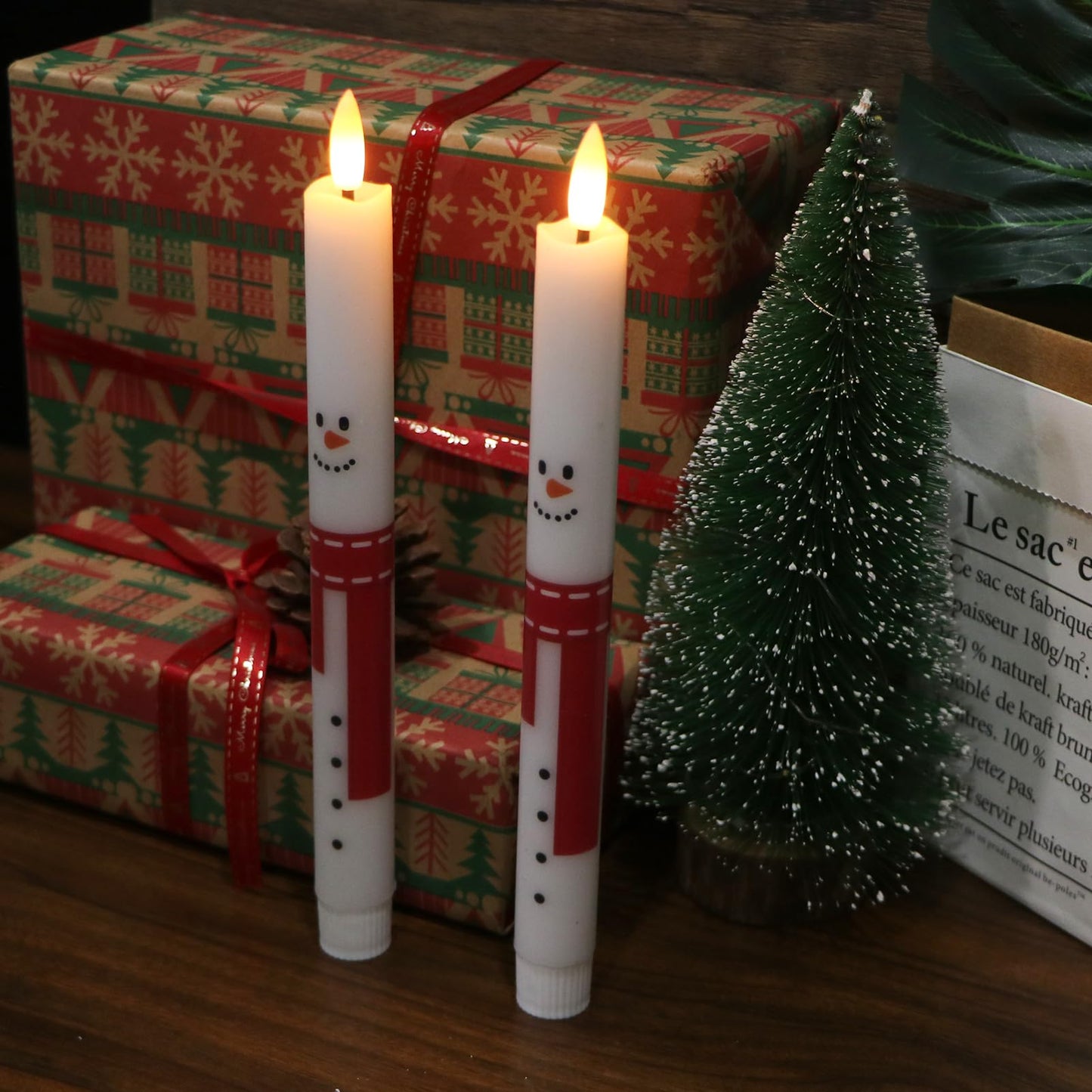 Lasumora Christmas Flameless Taper Candles with Remote Timer, 6 Pack LED Flickering Candlestick, Battery Operated Real Wax Candles with Santa Claus, Snowman and Christmas Tree Prints for Home Décor