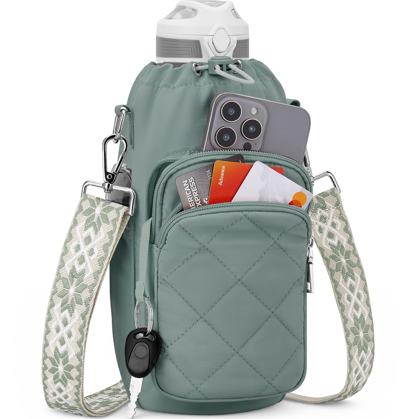 SYTRAH Water Bottle Bag Crossbody,Insulated Water Bottle Purse Crossbody Water Bottle Holder with Strap 40 oz, Sling Bag for Walking Hiking, Green