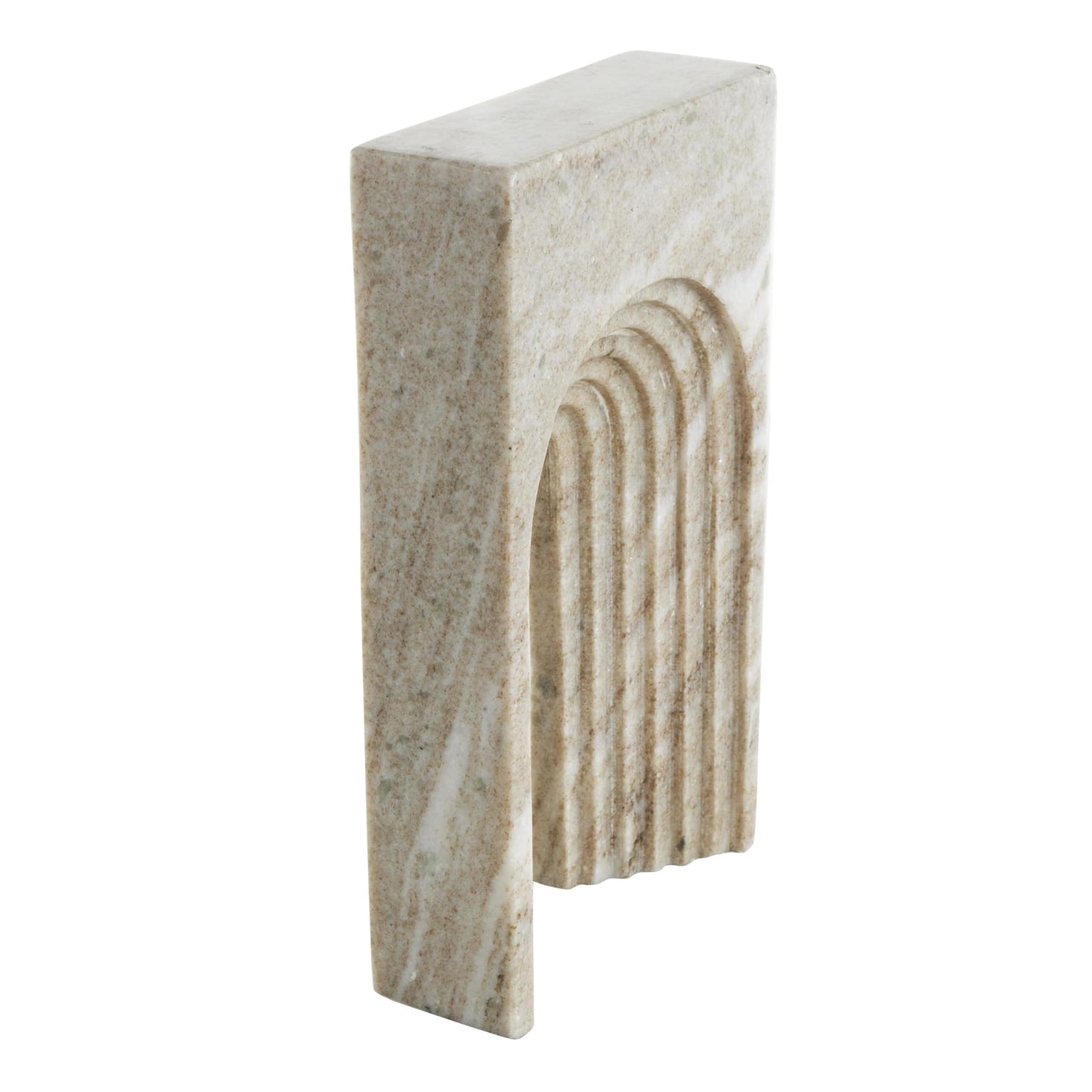 Deco 79 Marble Geometric Decorative Sculpture Rectangular Home Decor Statue with Arched Groove Interior, Accent Figurine 6" x 2" x 11", Beige