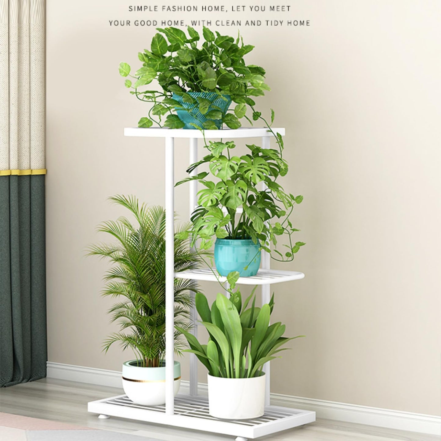 CiCixixi Plant Stand Metal 3 Tier 4 Potted Multiple Flower Pot Holder Shelf Indoor Outdoor Planter Display Shelving Unit for Patio Garden Corner Balcony Living Room (White)