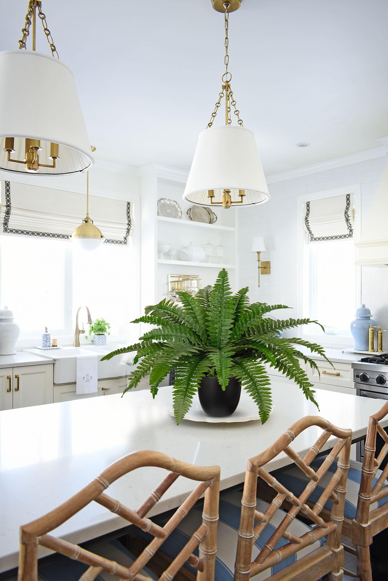 Hollyone 17.7" Fake Fern Potted Plant Small Artificial Boston Ferns in Pot 25 Leaves for Outdoors & Indoor Faux Fern Bush Plant for Patio Garden Farmhouse Windowsill Office Living Room Home Decor