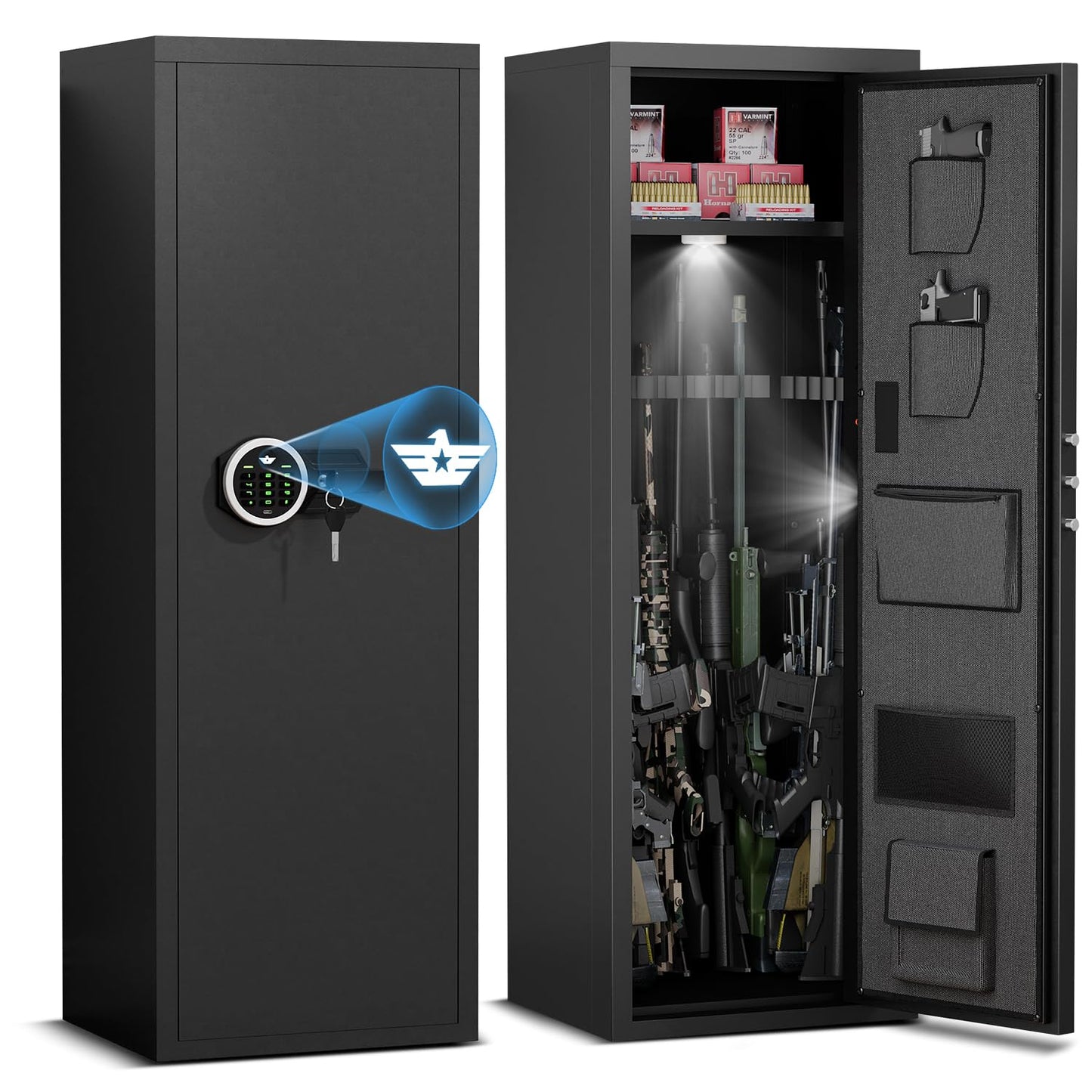 silkight Gun Safe for Rifle and Pistols, 7-8 Large Unassembled Gun Safes for Rifle and Shotgun, Shotgun Rifle Gun Safe with Backlit Keypad & Mute Function, Removable Shelves & Handgun Pocket