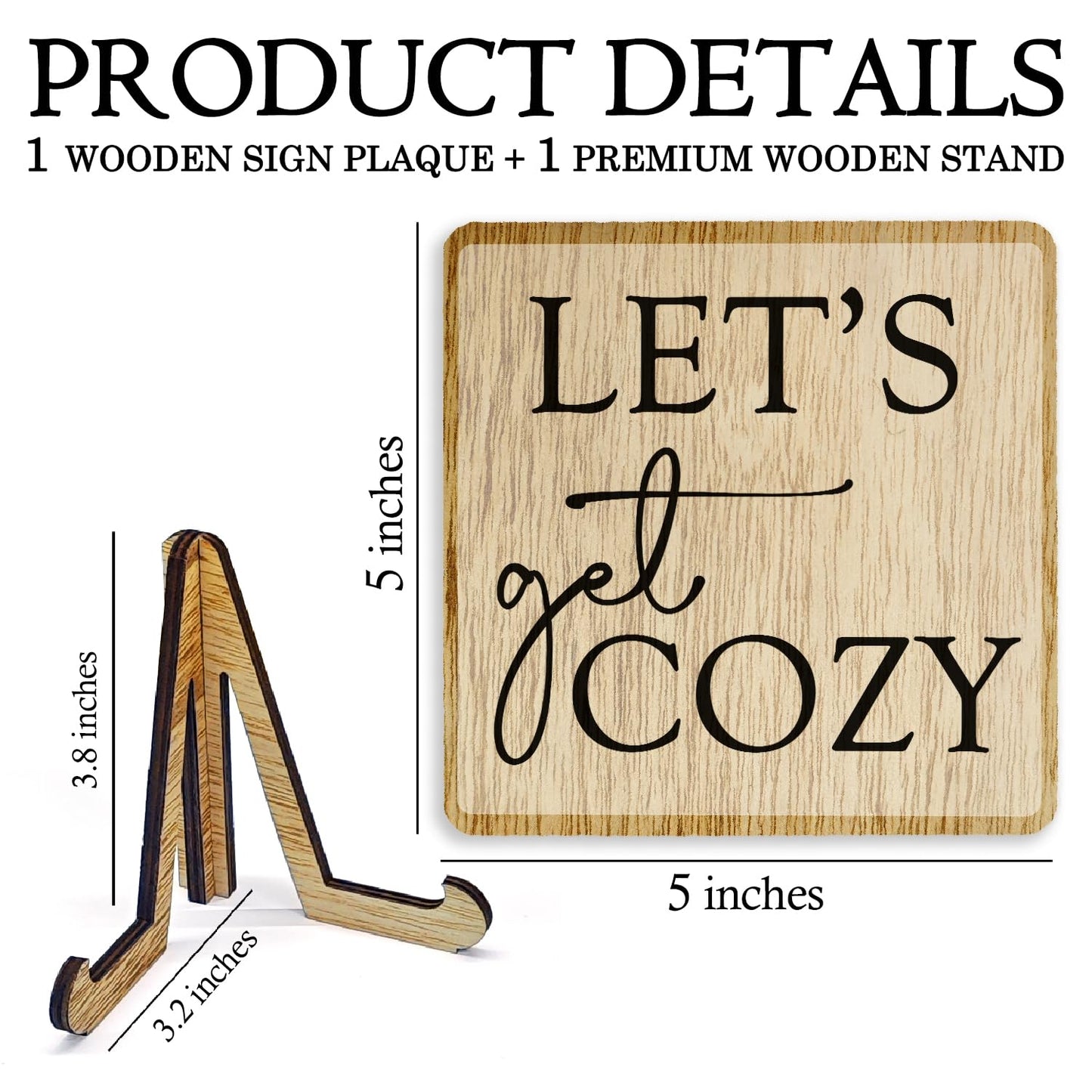 HSIASHENG Best Cozy Wooden Decor 5"X5", Let's Get Cozy Wooden Desk Table Stand Sign Decor for Entertainment Center Living Room, Family Housewarming Stand Sign Gifts for Women Man Couple