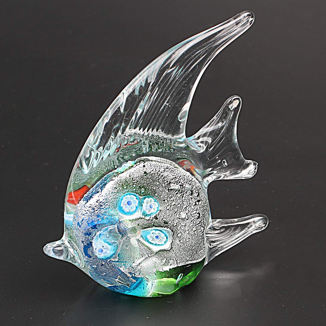 Quligeta Hophen Angel Fish Art Glass Blown Handmade Sea Animal Figurine Sculpture Home Decor Collectible Statue Paper Weight Gift Ornament (Small Green)