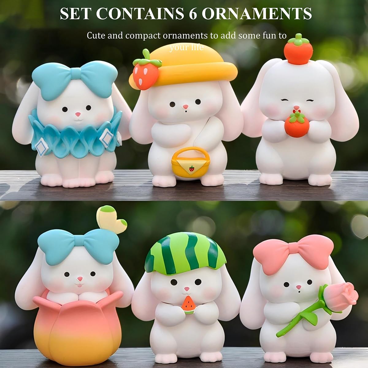 GGJQQDM Cosplay Rabbit Figure Set Cute Anime Desktop Decoration Ornament Kawaii Anime Figure Fan Birthday Gift Collection 1.6x2.2IN (6PCS)