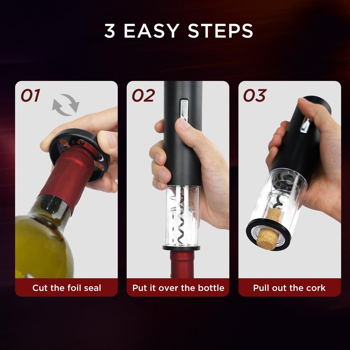 BABONIR Electric Bottle Wine Opener Set, Automatic Electronic Corkscrew with Blue Led Indicator, Vacuum Stopper, Pourer, and Foil Cutter, Perfect for Home, Party and Wedding, Rechargeable