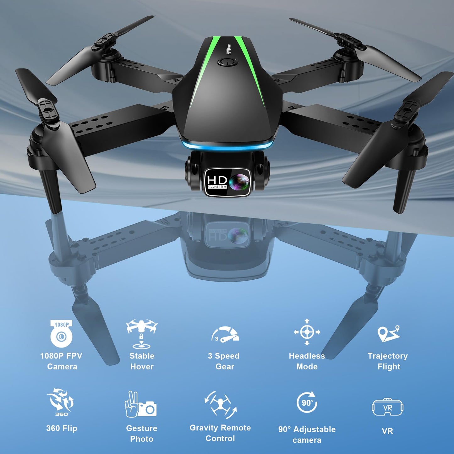 Oddire Mini Drone with Camera - 1080P HD Foldable Drone with Stable Hover, Gravity Control, Auto-Follow, Trajectory Flight, 90° Adjustable Lens, One Key Take Off/Land, 3D Flip, Drones for Adults