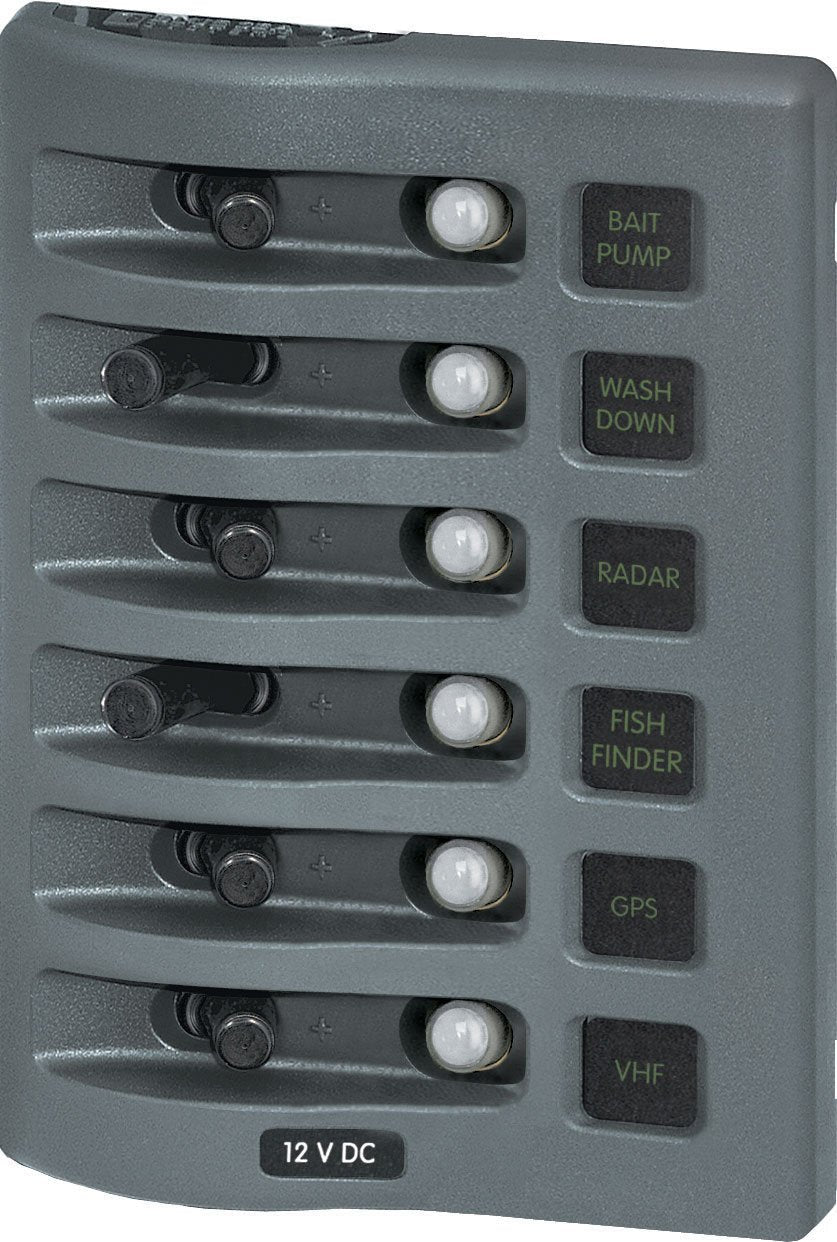 Blue Sea Systems 4376 WeatherDeck 12V DC Waterproof Circuit Breaker Panel - Gray, 6 Positions