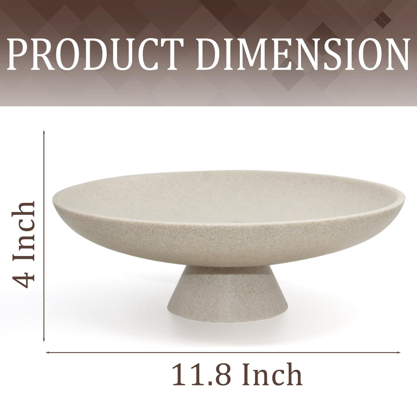 YMXYJM Modern Resin Pedestal Decorative Bowl, Large Fruit Bowl for Kitchen Counter, Stylish Key Bowl for Entryway Table, Beige
