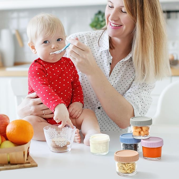 DRKIO 12 Pack Glass Baby Food Storage Containers - 4 Oz Baby Food Jars