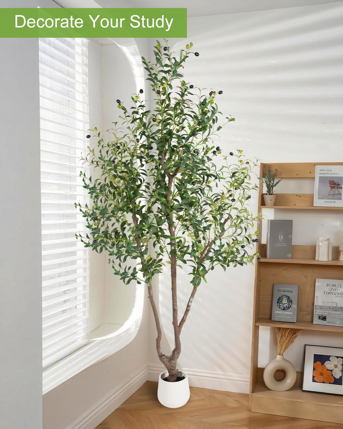 Sillaff Olive Tree 7FT Fake Tree Large Artificial Tree Indoor Faux Plants with Pot, Nearly Natural Olive Branches and Fruits for Living Room Home Office Decorations