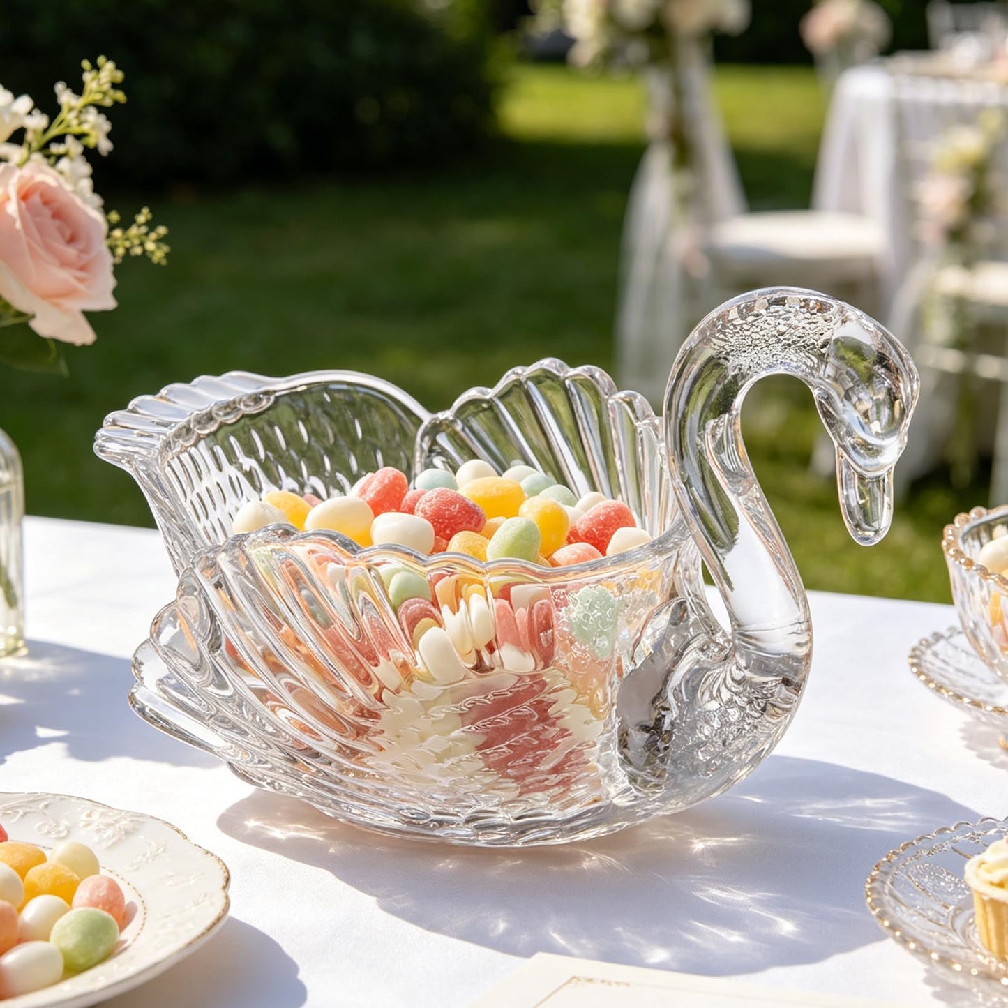 Wenceda Clear Crystal Swan Decorative Bowl,11.6"x6.9" Glass Bowl for Fruits Candy Tabletop Swan Design Centerpiece Bowl Snack Plate