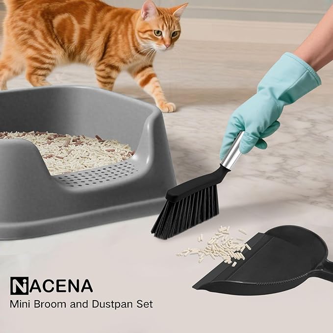 NACENA Mini Broom and Dustpan Set, Small Dust Pan and Brush Set