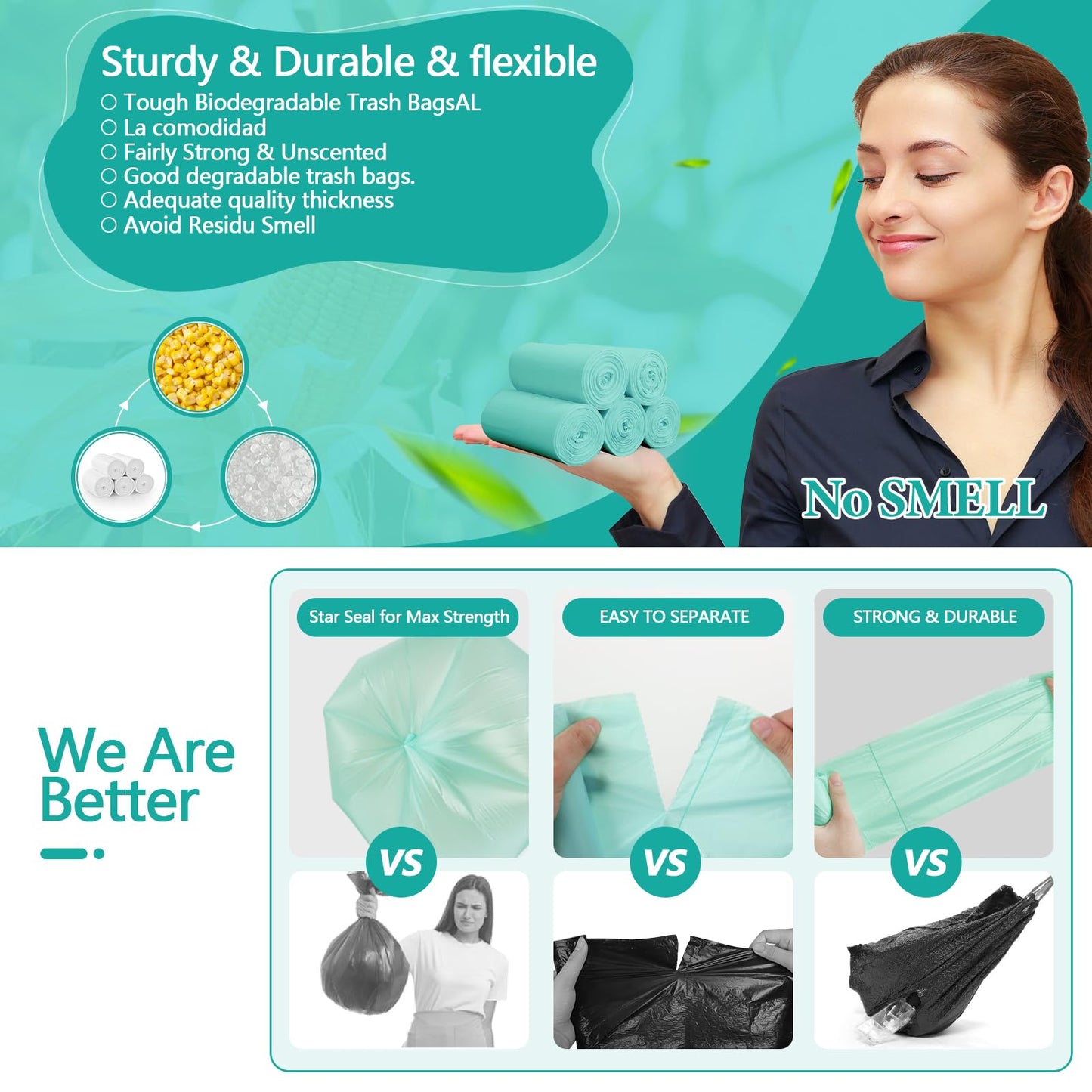 Gdzotum 4-6 Gallon Small Trash Bags Biodegradable,Easy-Tearing 4 Gallon Trash Bag,Sturdy&Thick Small Garbage Bags,Unscented Bathroom Trash Bags for Kitchen, Bathroom,Bedroom,Office,110 Counts