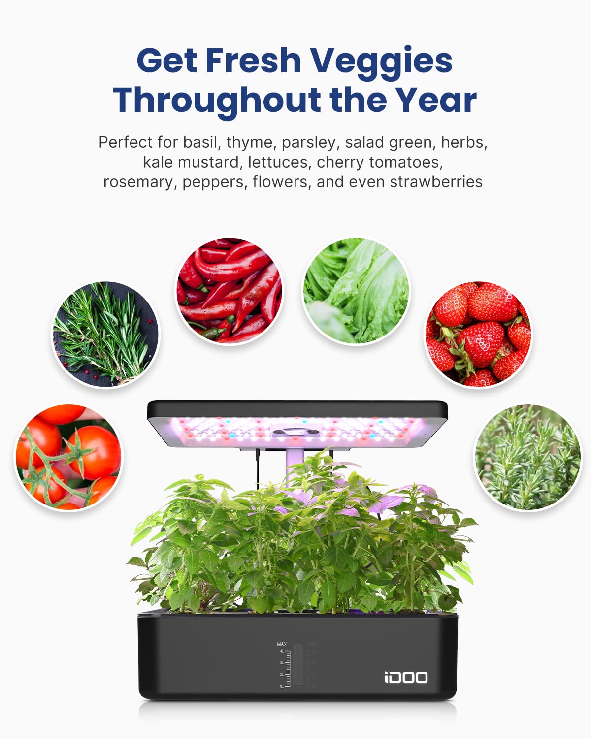 iDOO Mothers Day Gifts, Hydroponics Growing System Kit 12Pods, Indoor Herb Garden, with LED Grow Light, Built-in Fan, Auto-Timer, Adjustable Height Up to 11.3", for Home School Office, Gifts for Women