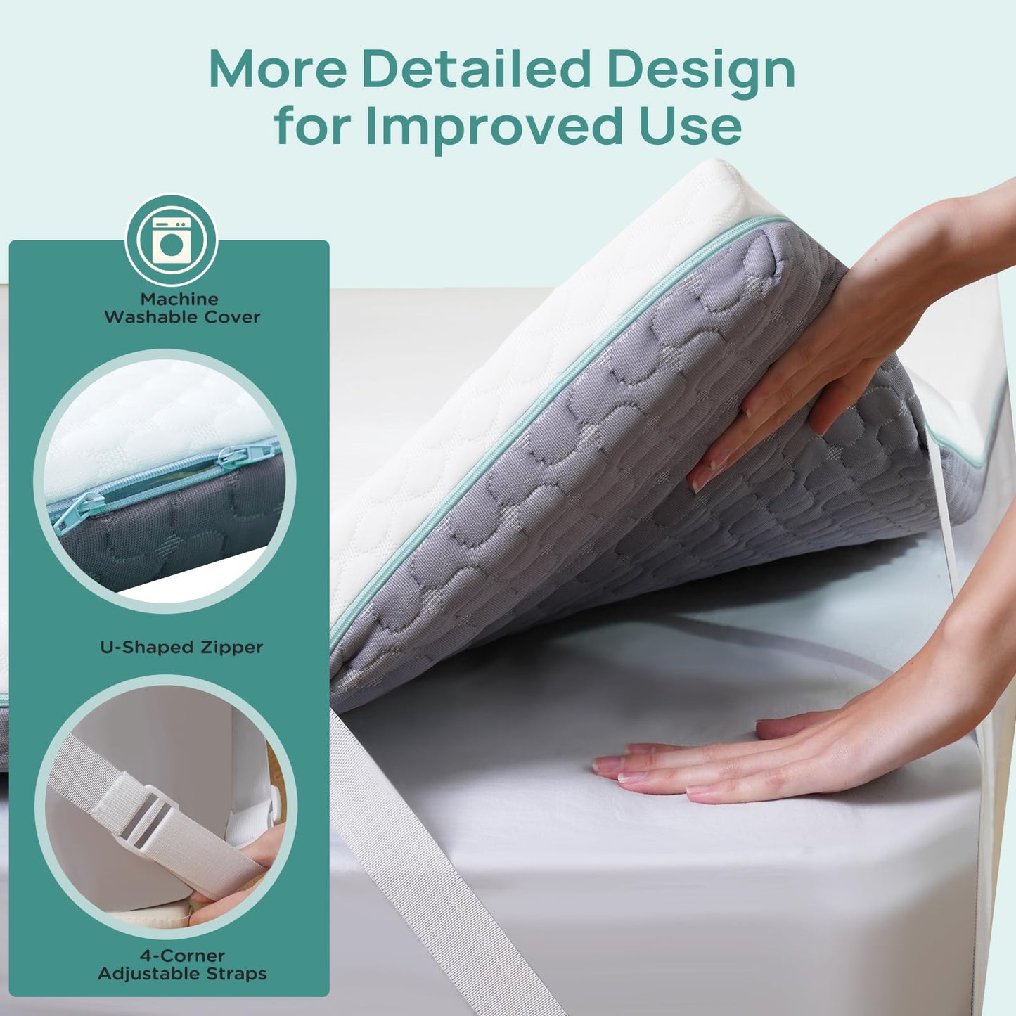 2 Inch Dorm Mattress Topper Twin Size, Memory Foam Mattress Topper for Back Pain Relief, Dorm Room Bed Topper with 2-Sided Breathable Cover, Ergonomic 5-Zone Design, Dorm Room Essentials