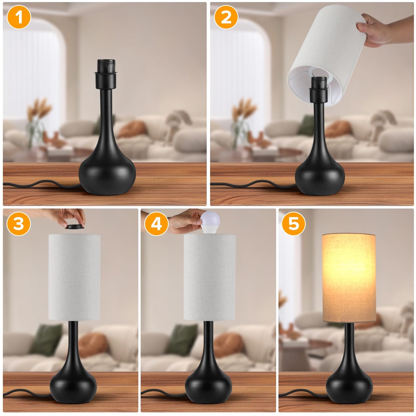 LEDIKON Touch Bedside Lamp for Nightstand,3-Way Dimmable,Space Saving & No Assembly Required, Upgraded Small Droplet Vintage Black Table Lamp for Bedroom, Living Room (2700K LED Bulb Included)