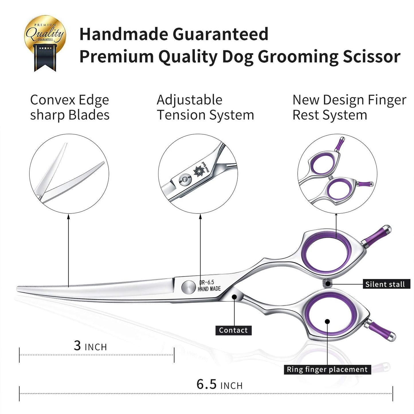 Dream Reach Professional 6.5 Inch Dogs Grooming Curved Scissors, Purple Pet Downward Curved Shears for Cat and Small Dog Shears Or Any Breed Trimming Cuts, Design for Professional Groomer