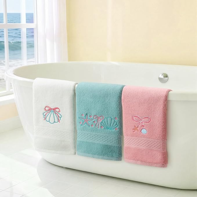 3 Pack Seashell Bow Coastal Hand Towels