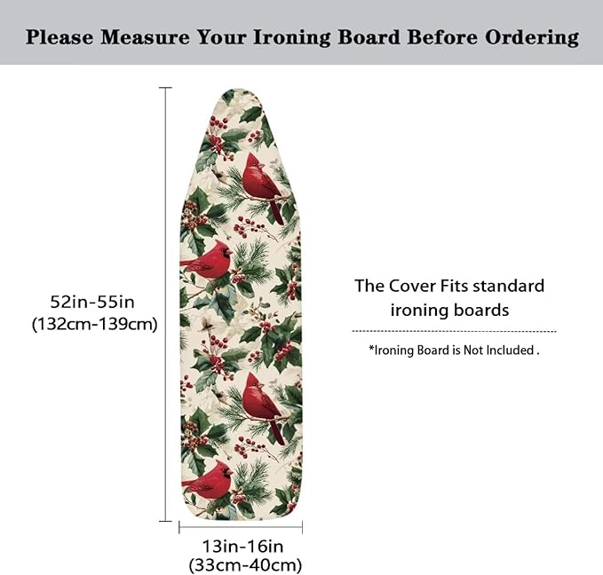 Christmas Cardinal Ironing Board Cover and Pad, Thick Scorch Resistant Padding