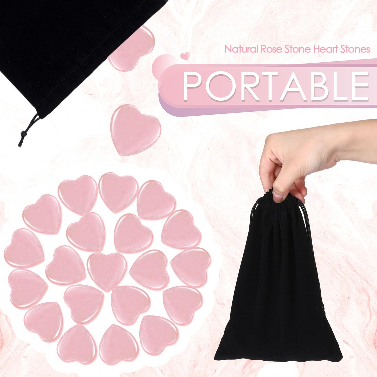 Ecation 120 Pcs Heart Quartz Bulk Crystals Stone Bulk Natural Polished Stone Heart Love Carved Healing Worry Crystal with Flannel Bag for Women Gifts(Rose Quartz)
