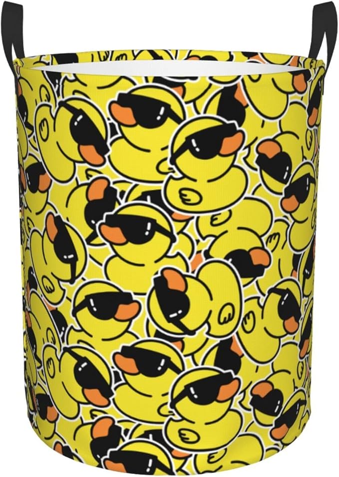 Cute Rubber Ducks With Funny Sunglasses Laundry Hamper Bag With Waterproof Liner