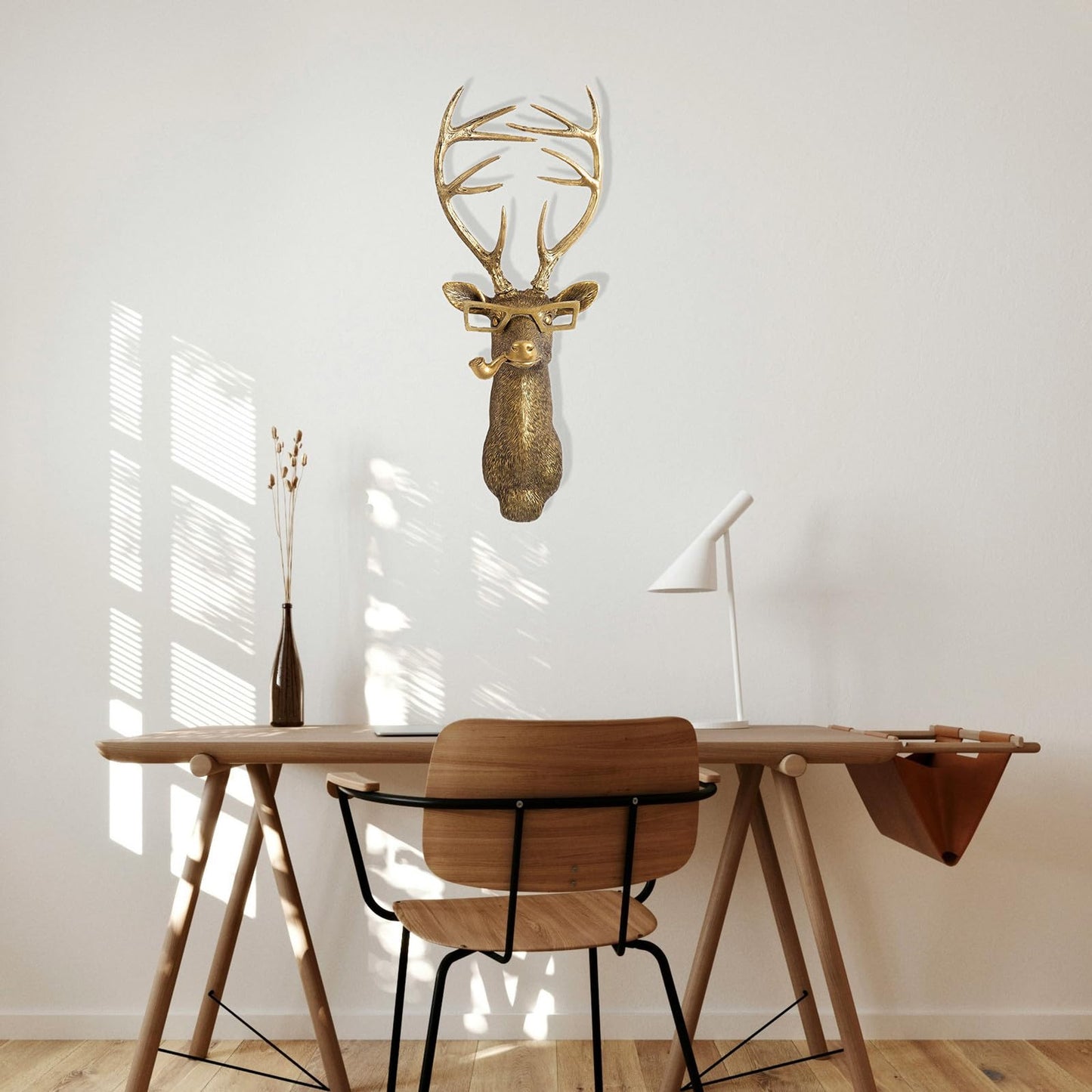 Animal Heads Wall Decor, Faux Deer Head Mount, Animal Sculptures Wall Decor, Resin Animal Head Wall Hanging Decoration for Living Room Bedroom Kitchen Gift,Deer