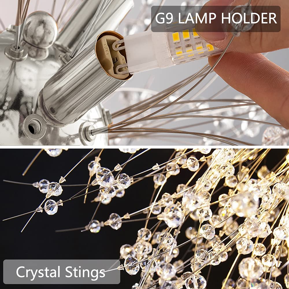 Mivenda Modern Crystal Chandeliers 16-Light Chrome Dandelion Light Fixture,Firework Chandelier,Personalized Ceiling Hanging Lighting for Living Room,Dining Room,Kitchen,Bedroom Chandelier