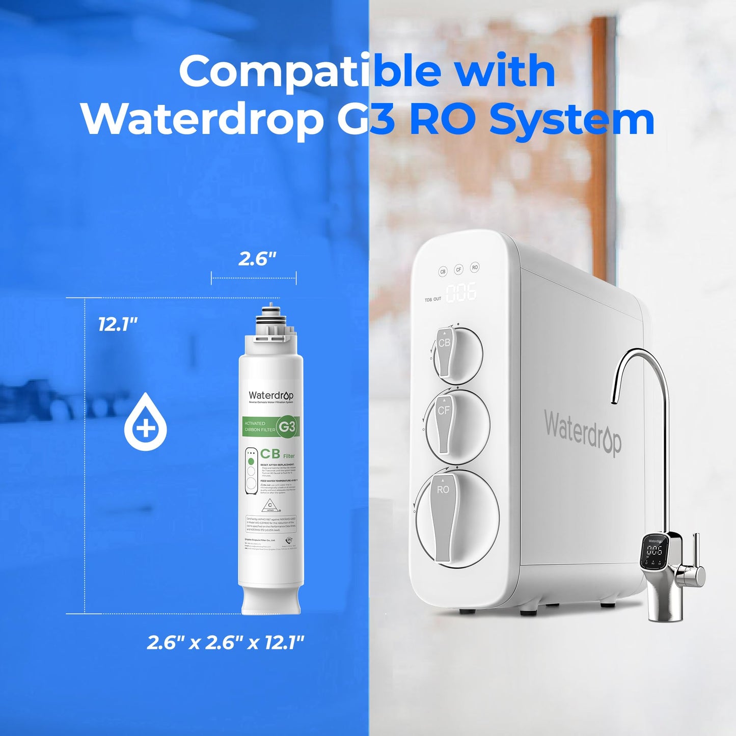 Waterdrop WD-G3-N3CB Filter, 1-Year Lifetime, Replacement for WD-G3-W Reverse Osmosis System (Package May Vary)