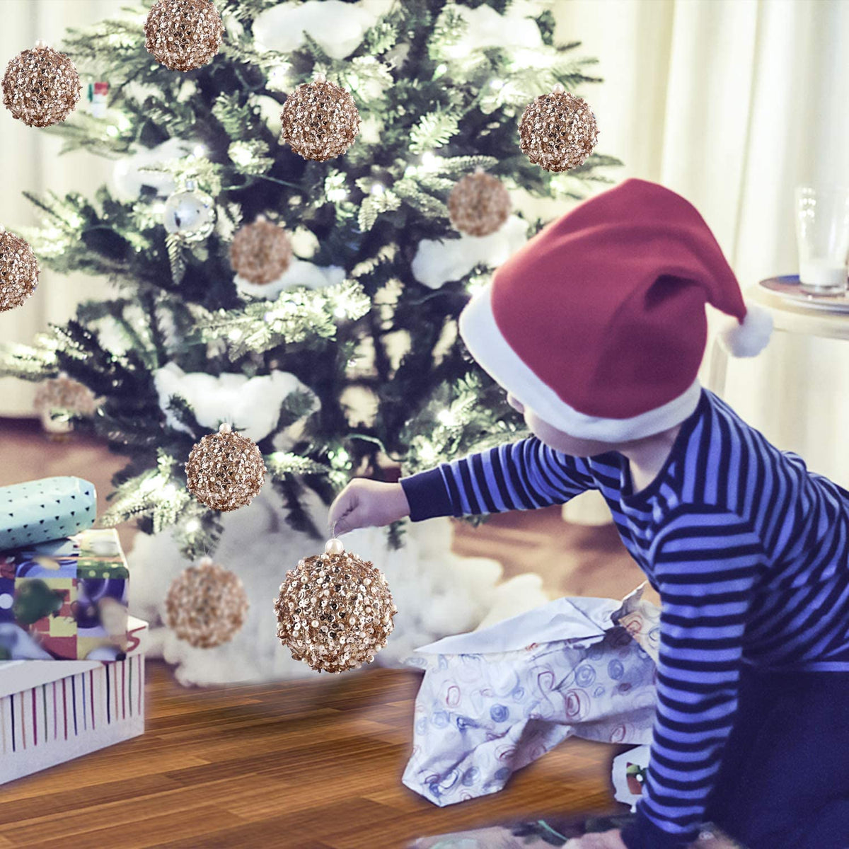 4.25" Christmas Ball Ornaments 4pc Set Shatterproof Christmas Decorations Tree Balls for Xmas Trees Wedding Party Holiday Decorations Tabletop Small Trees Decoration (Champagne)