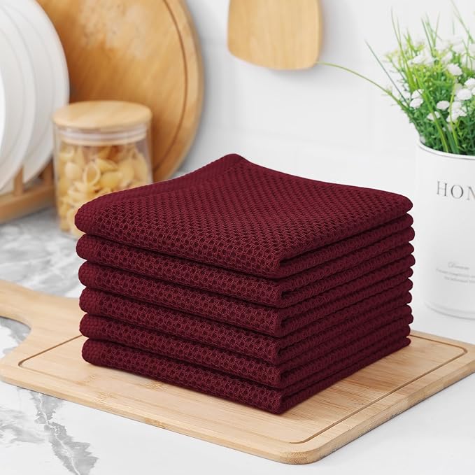 Kitinjoy 100% Cotton Kitchen Dish Cloths, 6 Pack Waffle Weave Ultra Soft