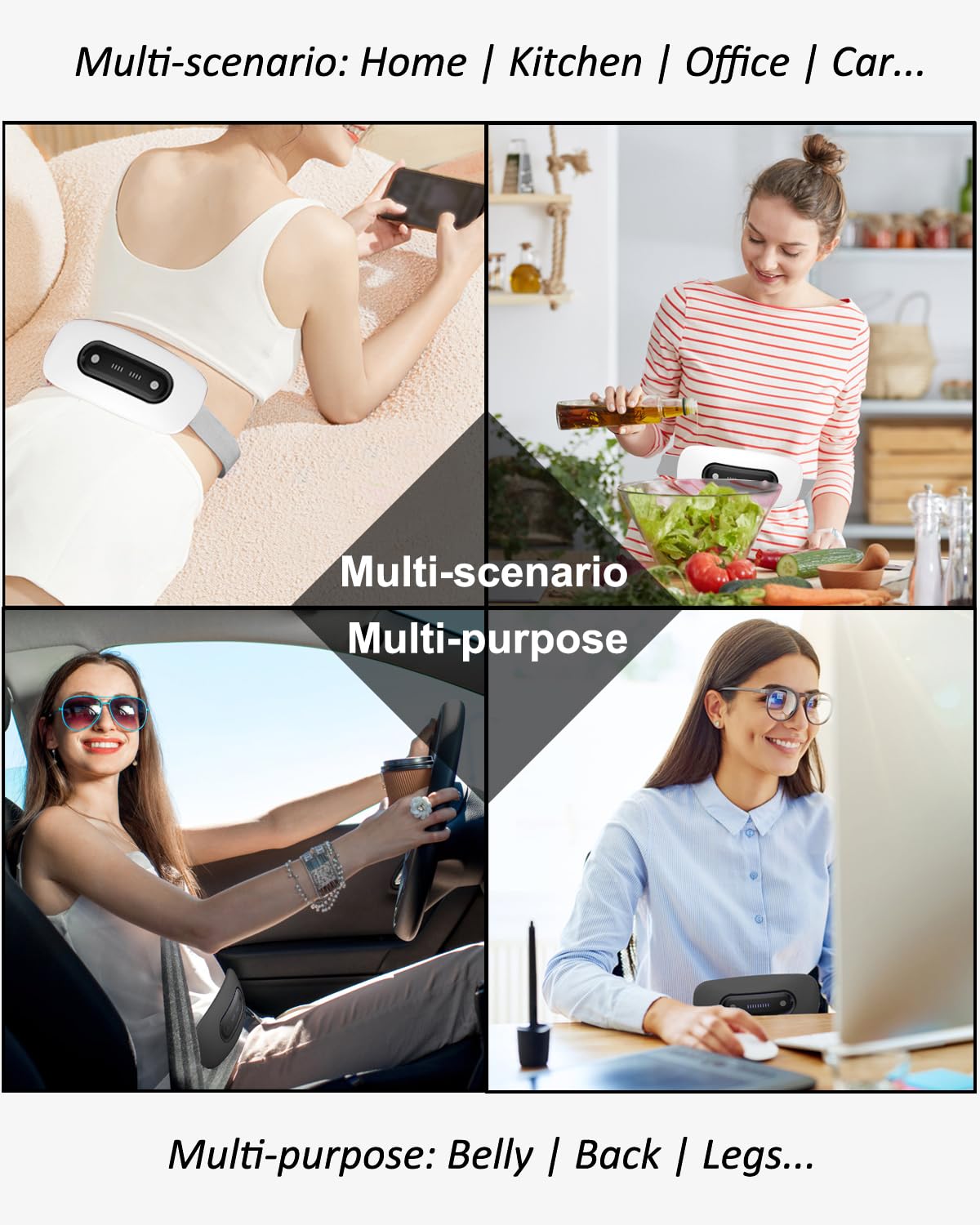 Electric Heating Pad, Portable Cordless Menstrual Heating Pad with 4 Heat Levels and 4 Massage Modes, Fast Large Heating Belly Wrap Belt for Cramps, Back Pain Relief Gifts for Women Girls Her(Black)
