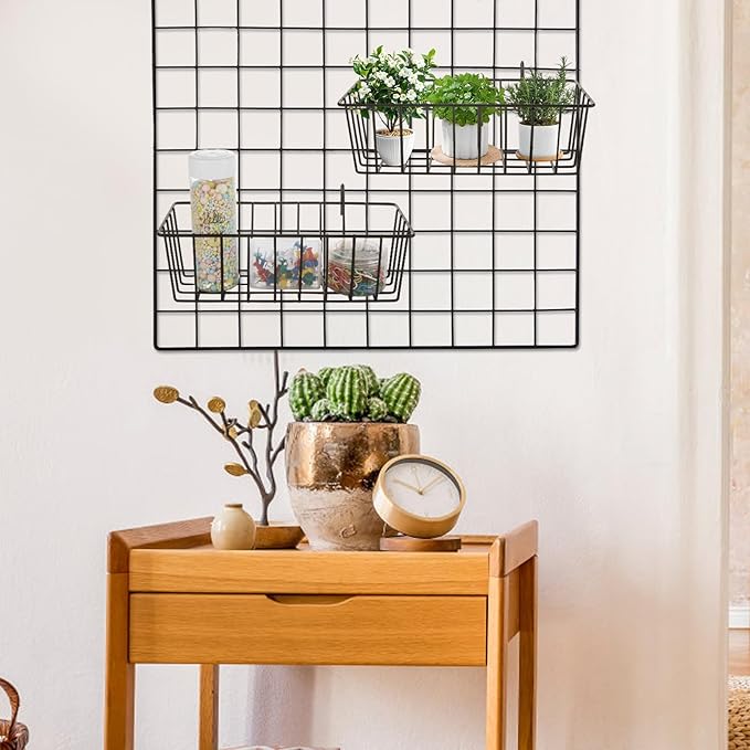 8Pcs Wire Basket, Grid Panel Hanging Wire Baskets,