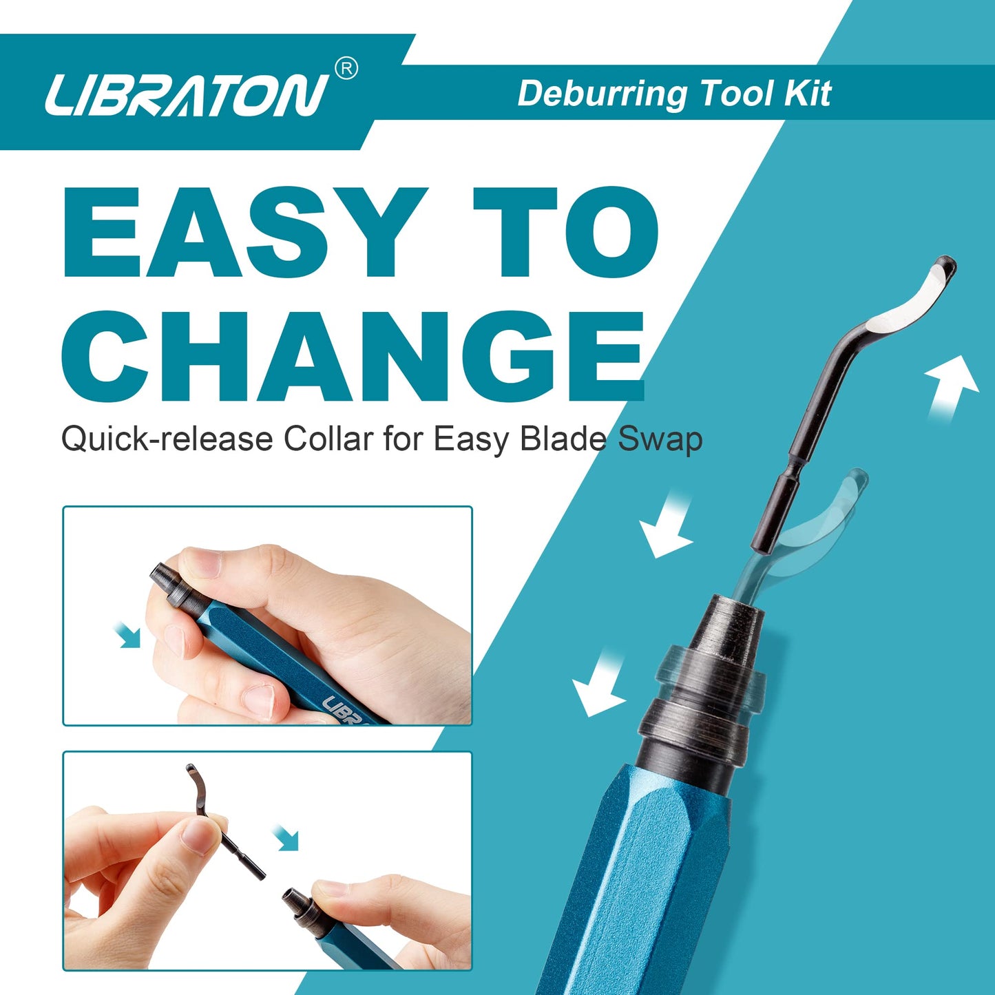 Libraton Deburring Tool with 11PCS High Speed Steel Blades, Aluminum Handle, 360 Degree Rotary Design Burr Remover for Metal, Resin, Aluminum, Copper, Plastic, 3D Printing, Wood