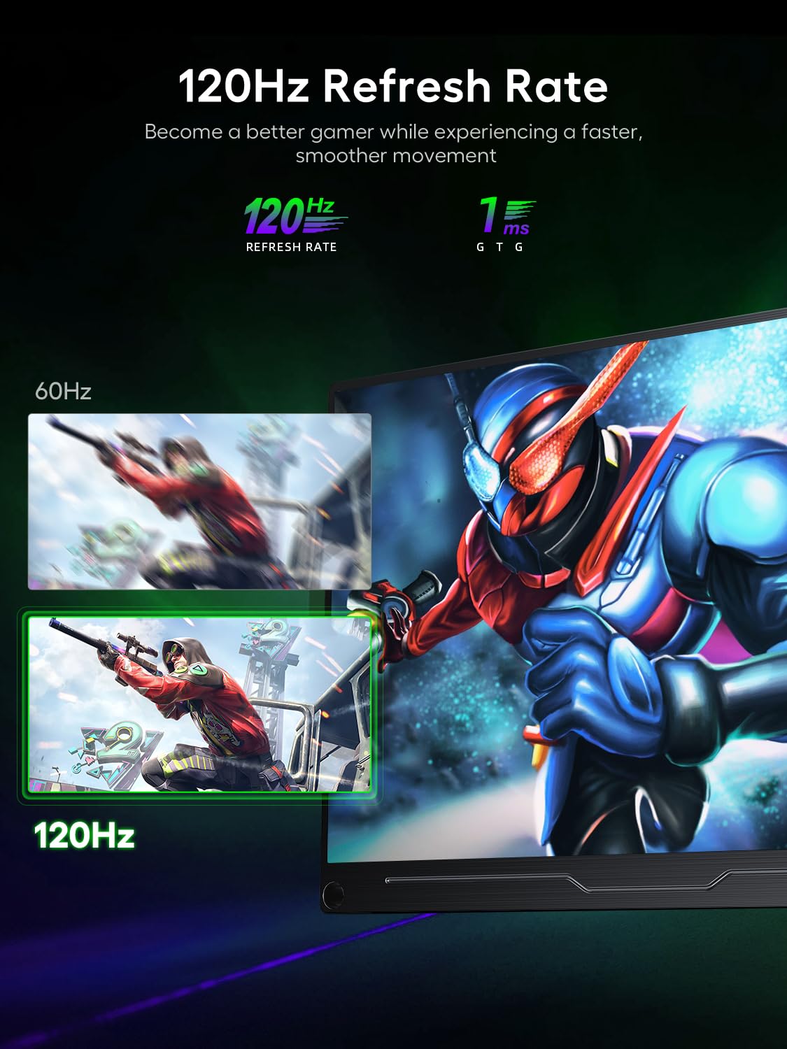 UPERFECT Portable Monitor 18.5 Inch 120Hz, Portable Gaming Monitor 1080p FHD 100% sRGB Matte Screen, IPS HDR FreeSync Speaker HDMI USB C Monitor, VESA & Smart Cover
