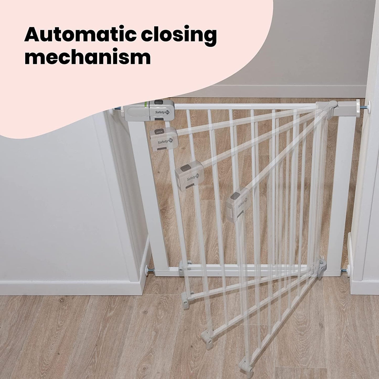 Safety 1st Auto Close Gate, Baby Stair Gate Pressure Fit, 73-80cm (max. 136cm), Automatic Closing Baby Safety Gate, One-Hand Opening, No-Screw Installation (No Drilling), Double Lock System, White